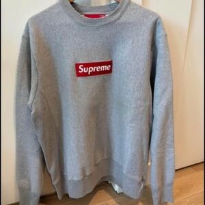 Supreme Grey Sweatshirt with Red Box Logo Tag